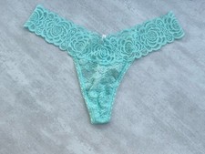 Vintage Victoria  s Secret PINK Soft Stretch Lace Thong Panty  Teal  Size M New