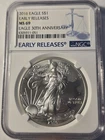 2016 American Silver Eagle NGC MS69 30th Anniversary Early Release Milk Spots