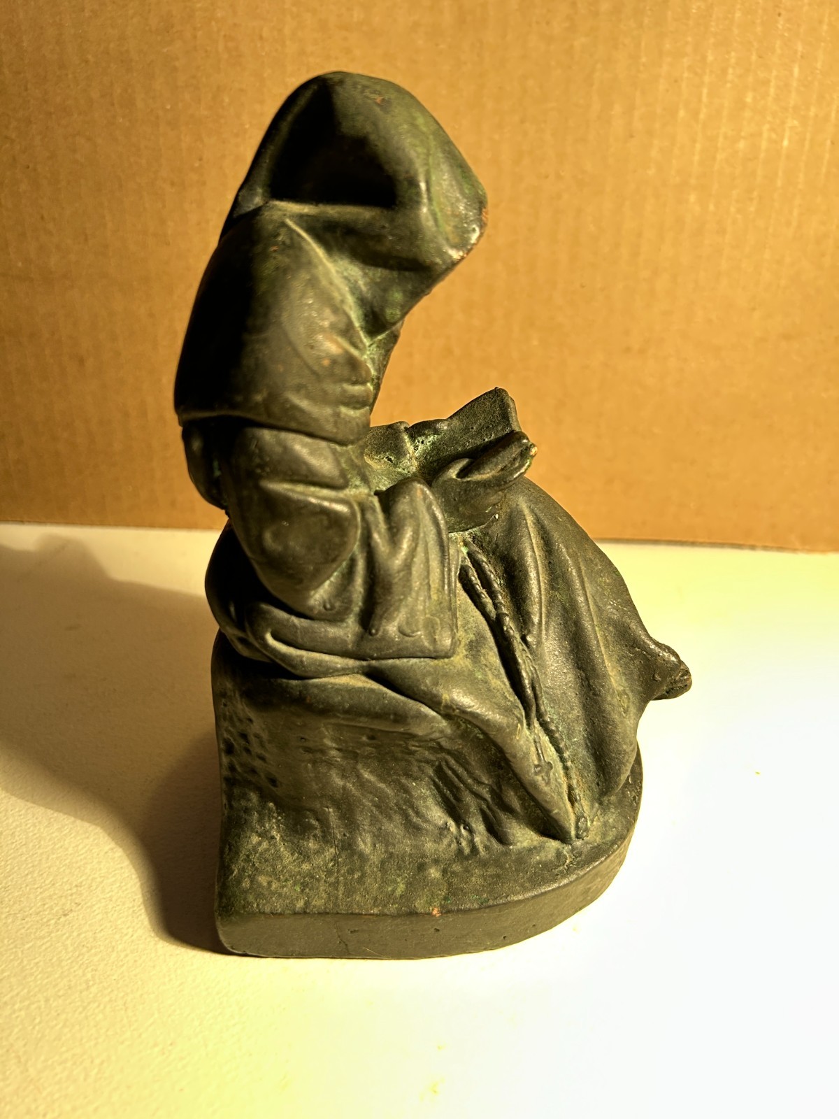 Rare Vintage KBW Art Bronze Monk Reading Book~Single Bookend