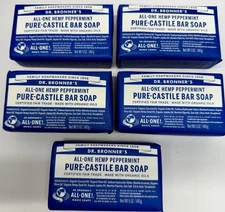 Dr. Bronner's Pure-Castile Soap Bar Peppermint, 5 oz, 5-Pack