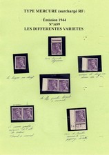 REF A20-22-N°:659-DIFFERENTES VARIETES du TYPE MERCURE surchargé émission 1944