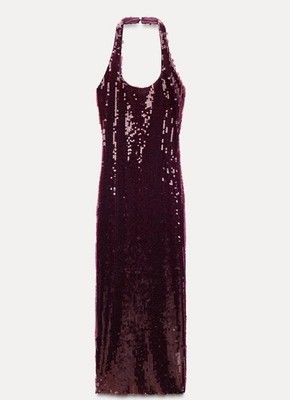 burgundy sequin halter dress Rosella Halterneck Sequin Maxi Dress Burgundy