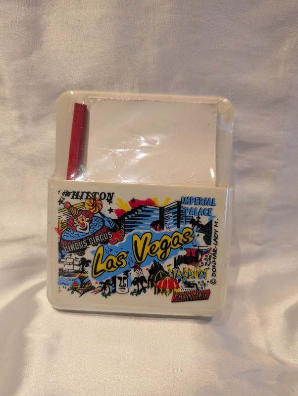 Vintage 60s - 70s Las Vegas Note Pad Pen Magnetic Case Souvenir DonMar- Lady M