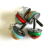 Vintage Gibbs Tin Litho Spinning Tops - Lot of 4 - Made in USA