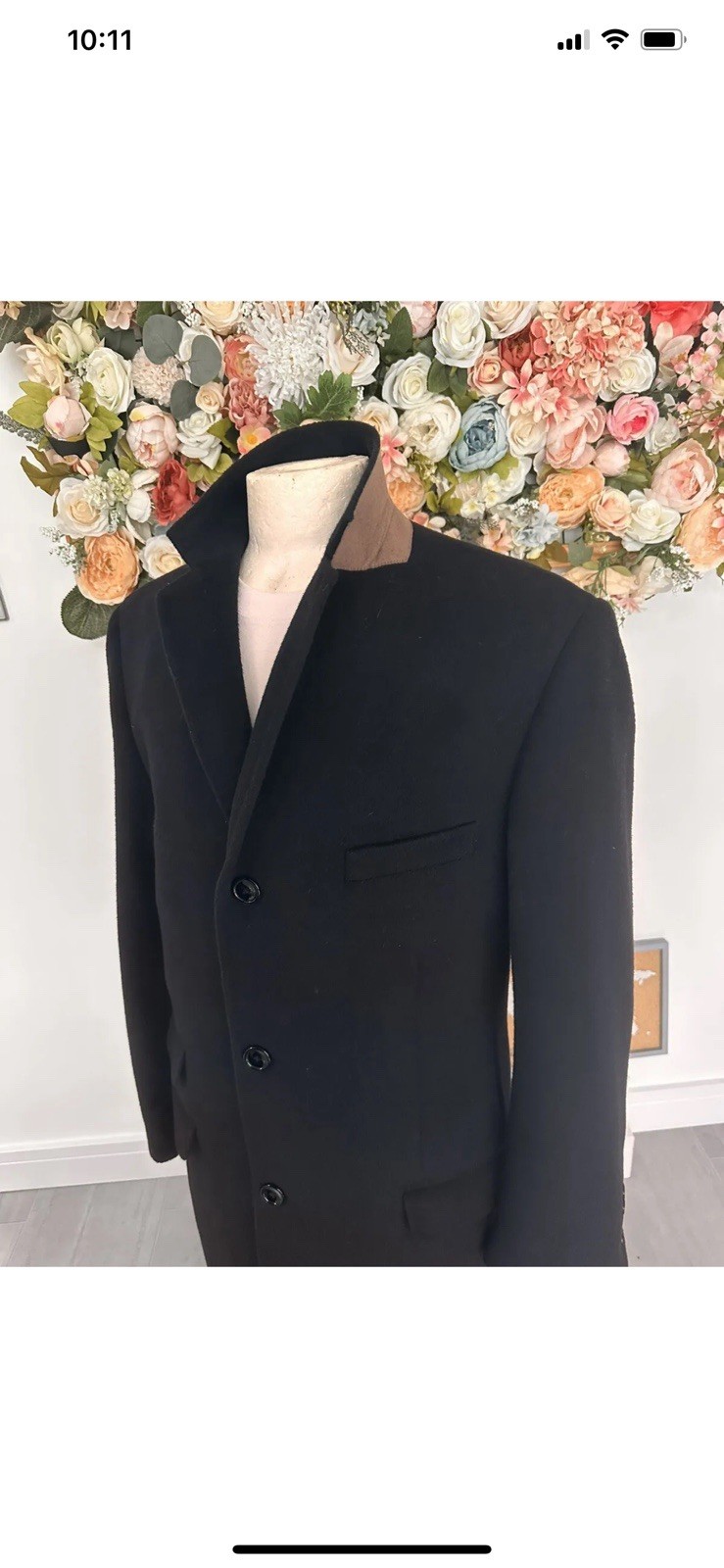 90s Greenwoods Cashmere Wool Formal Races Tweed Black Pea Coat Mens Size 42R image 3