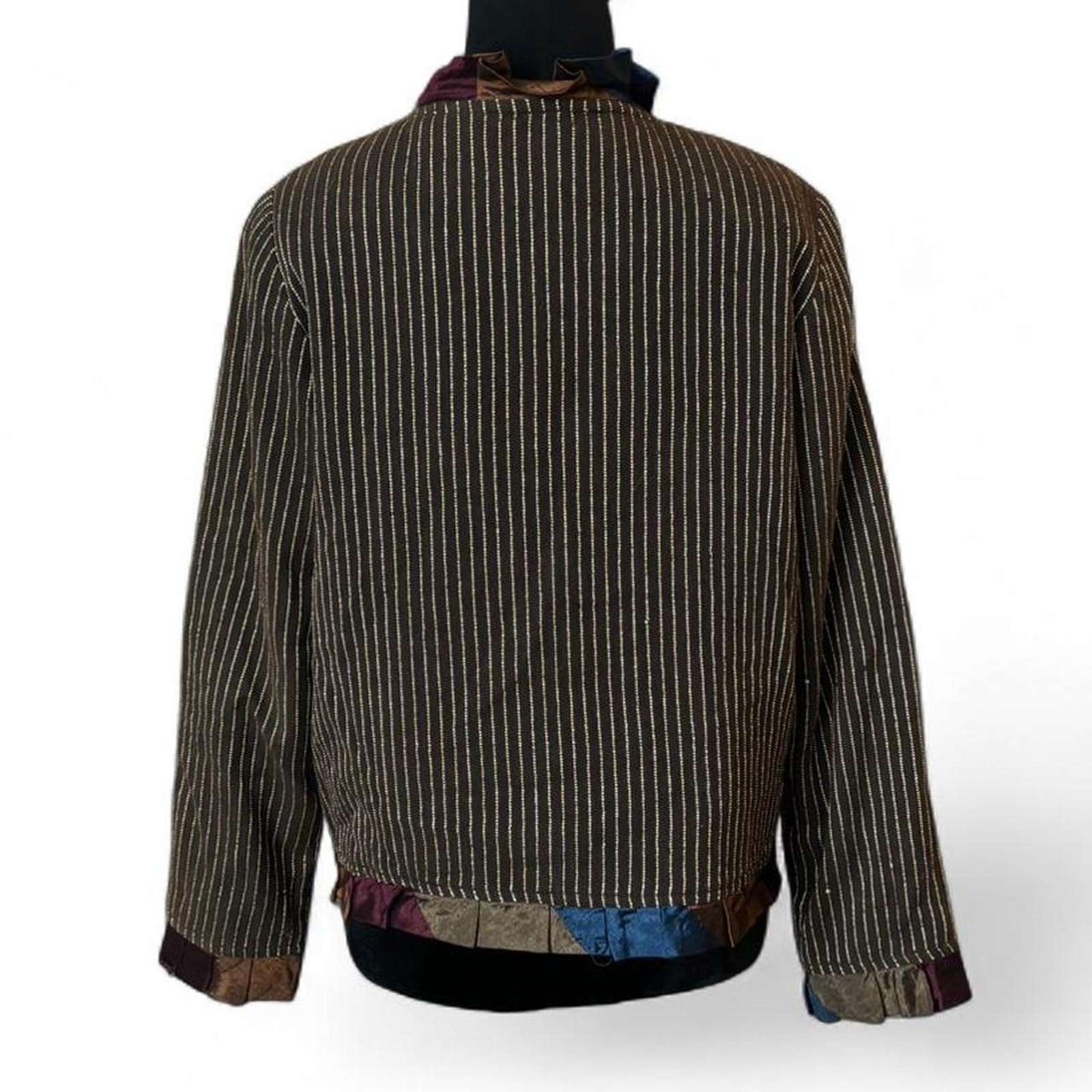 Patchwork Brown Pinstripe Jacket – Boho Whimsy Ar… - image 4