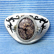 Western Scroll Belt Buckle Cowboy Cowgirl Wild Horse Magnesite Vtg 1980s .CPA760