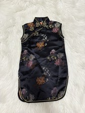 Kids Jin Feng Asian Black Floral Satin Traditional Chinese Cheongsam Dress