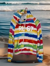 Polo Ralph Lauren Hoodie Women M Tie Dye RL 67 Stripe Rainbow Hip Core Beach
