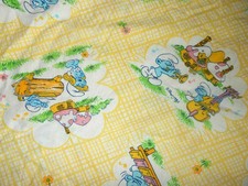5G Vintage Dundee SMURFS Village Musical Parade Fitted Crib Bed Sheet Fabric