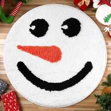 24 Inch White Snowman Christmas Bath Mat Absorbent Washable Doormat Rug