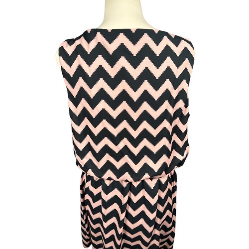SLNY Chevron Sleeveless Casual Dress Elastic Waist Pink Black 16 Zip Pocktes NEW - Picture 16 of 16