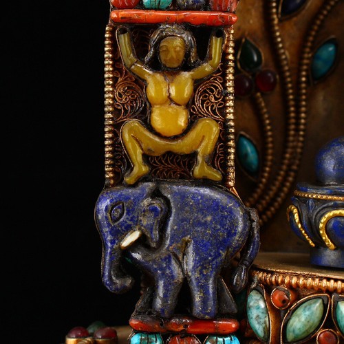 Tibetan Buddhism Lapis Lazuli Sakyamuni Buddha Statue With Silver Wire Inlay Gem - Picture 12 of 16