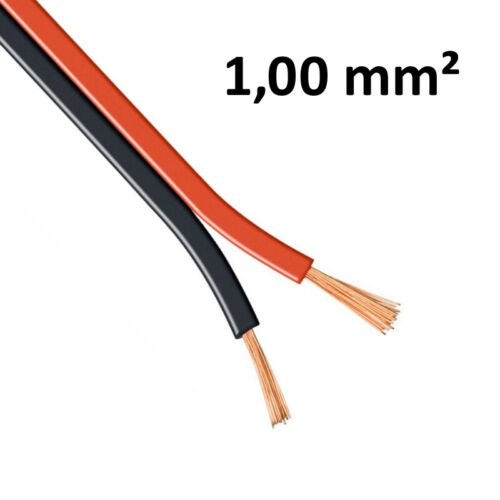 LED Zwillingslitze Kabel 2x 1,00mm² rot/schwarz 1mm² Litze Länge wählbar 1-100m - Afbeelding 1 van 1