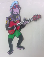Monkey Rock Star 3D Hand Painted Wood Cutout 15x22x2 Epoxy Finish Wall Art