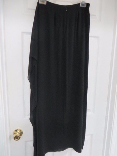 DANA BUCHMAN silk georgette cascading side~ zip pencil long black skirt 4 - Picture 5 of 7