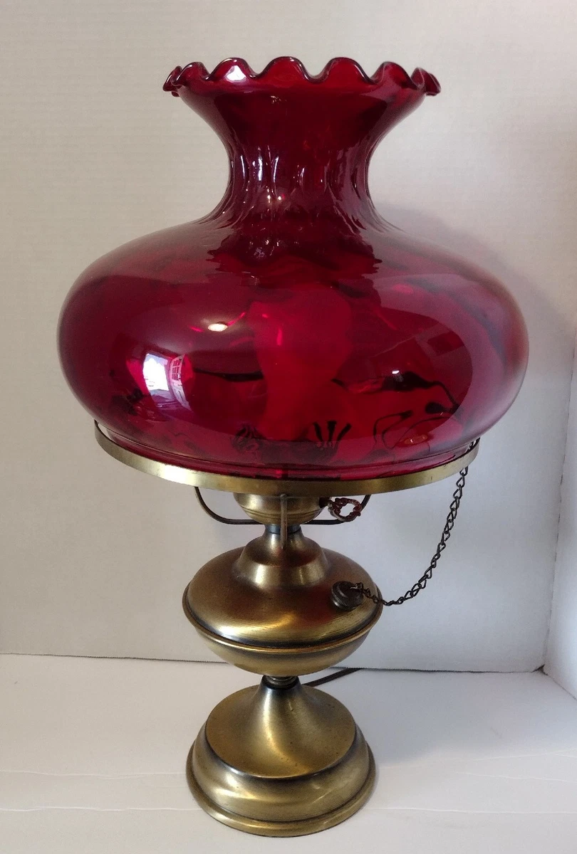 VINTAGE VICTORIAN RUBY RED GLASS BUBBLE DOT OPTIC GLASS LAMP SHADE