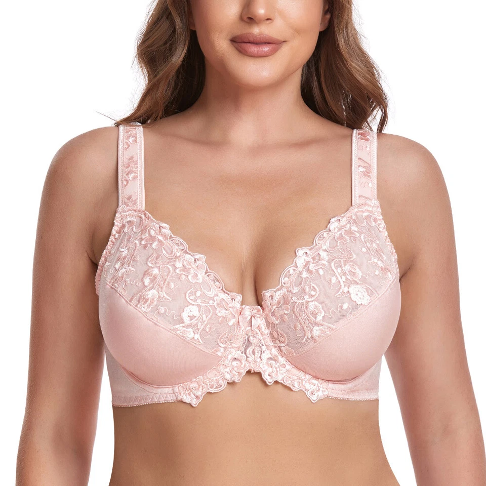 Women Embroidered Lace Full Cup Bra Underwired Firm Hold Large Bosom Plus Size - Image 2 of 4