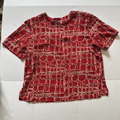 Impressions Red  Geometric Print Circle neck short sleeve Size L