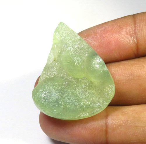 Green Prehnite Pear Flat Back Cabs Natural Druzy Gemstone 33x27 mm Jewelry PH-55 - Picture 2 of 5