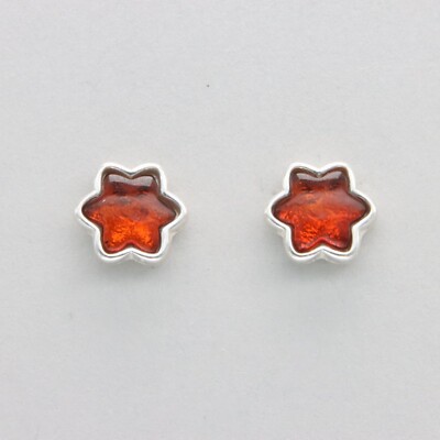 Cognac / Brown BALTIC AMBER Stud Post Flower Earrings 925 STERLING SILVER #1251e