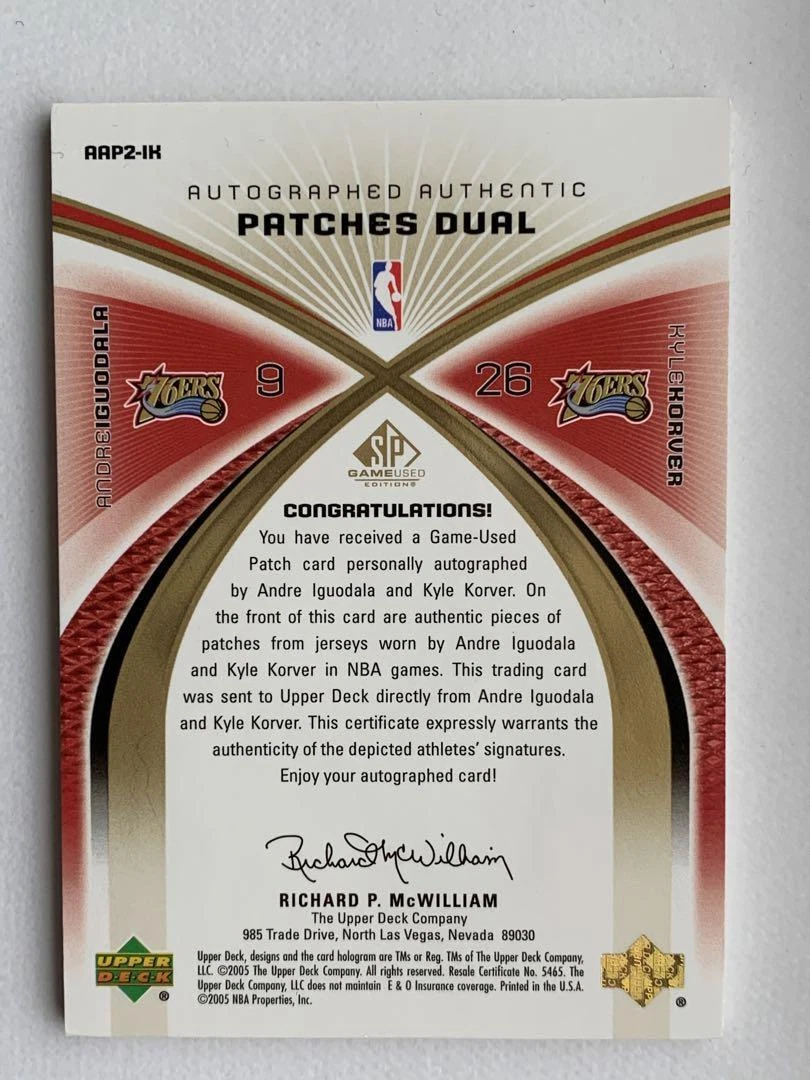 Andre Iguodala, Kyle Korver Autograph SP Basketball Card NM-EX Dual Patch 4/5