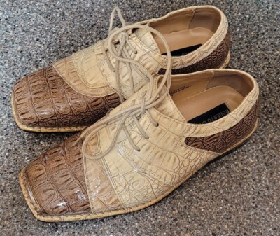 Roberto Chillini Alligator Embossed Brown Tan Ecru Slip On Dress