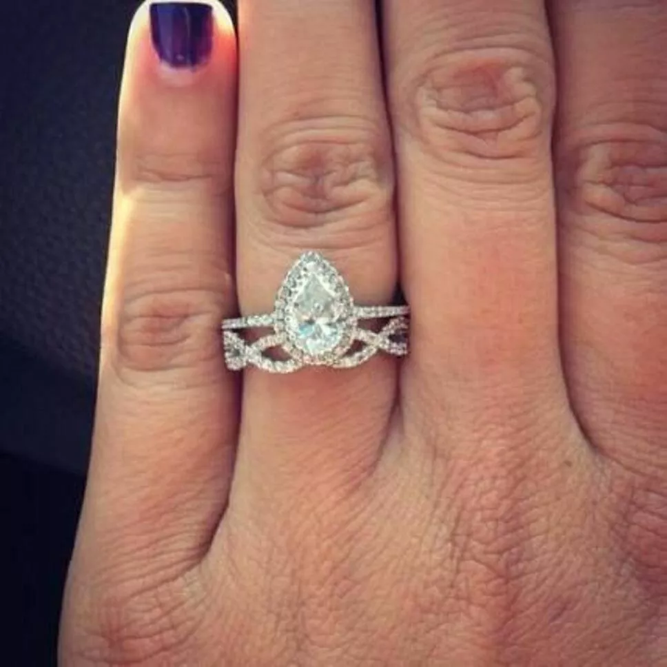 2.37Ct Pear Lab Created Diamond Engagement Ring infinity Band Set