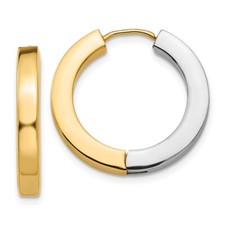 14k Two-tone Gold Polished Hollow Hinged Hoop Earrings Gift for Mother