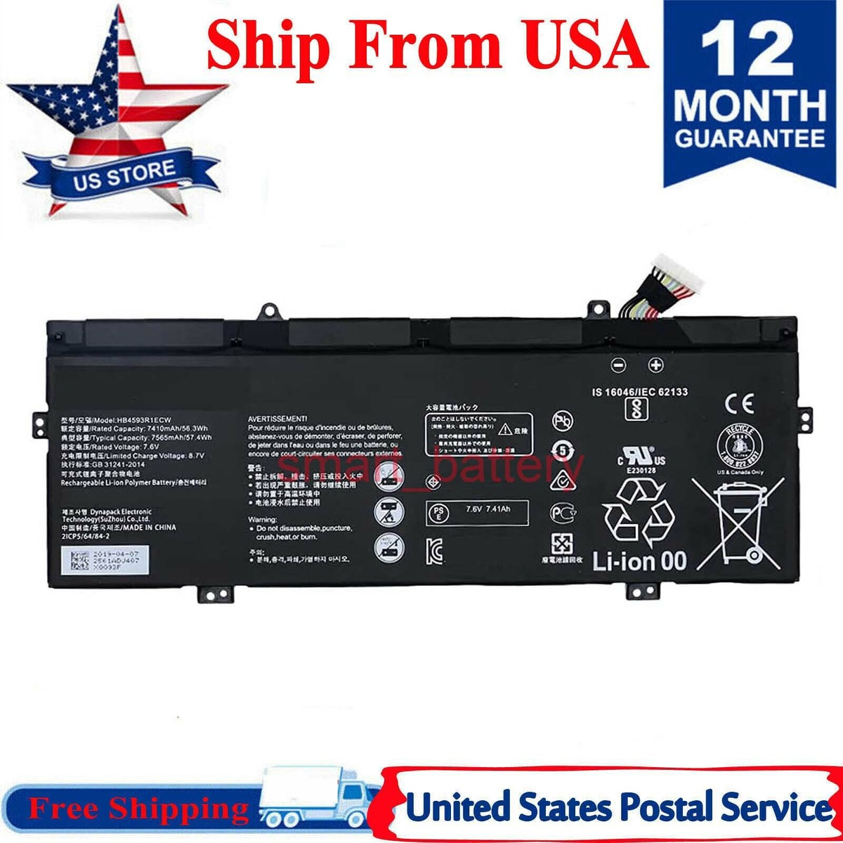 HB4593R1ECW Battery for Huawei Matebook X Pro MACH-W19 VLT-W60/50