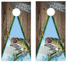 Gone Fishing Bass Cornhole Board Wrap LAMINATED Wrap Decal Vinyl Sticker #4203