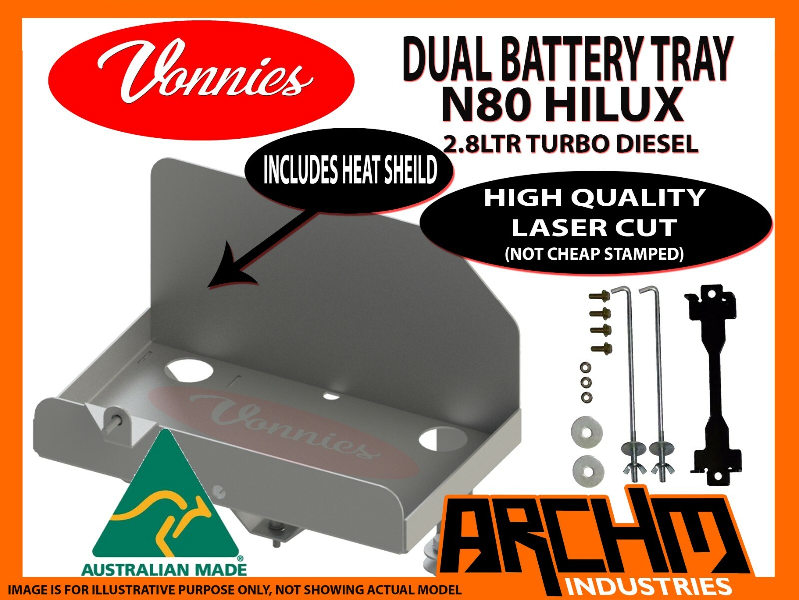 DUAL BATTERY TRAY SYSTEM FOR TOYOTA N80 HILUX 2.8TD 7/2015ON VONNIES