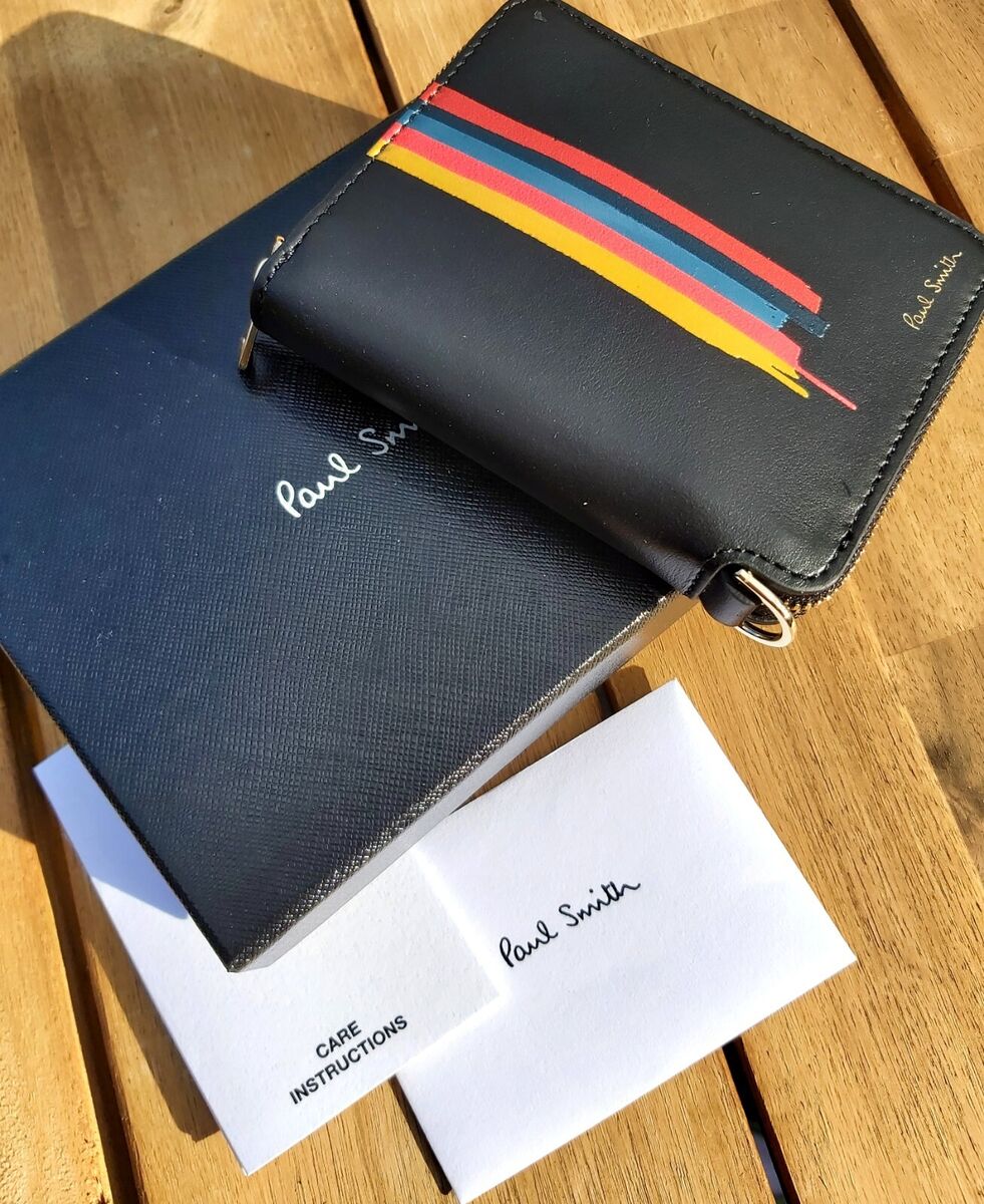 Genuine PAUL SMITH Black Zipped Leather 'ARTIST STRIPE' Wallet & BOX Cards Notes Genuine PAUL SMITH Black Zipped Leather 'ARTIST STRIPE' Wallet & BOX Cards Notes