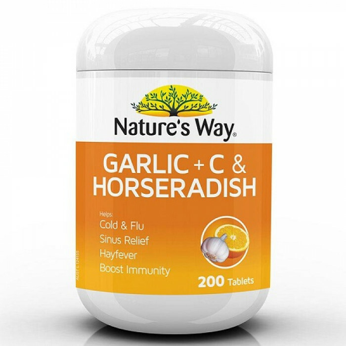 NATURE'S WAY GARLIC + C + HORSERADISH 200 TABLETS FOR COLD SINUS RELIEF
