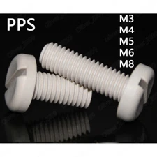 PPS Polyphenylene Sulfide Plastic Slotted Pan Head Screws M3 M4 M5 M6 M8