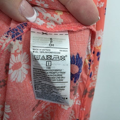 Old Navy Pink Floral Print 3/4 Sleeve Blouse Top Womens Small V-Neck Spring - Bild 10 von 14