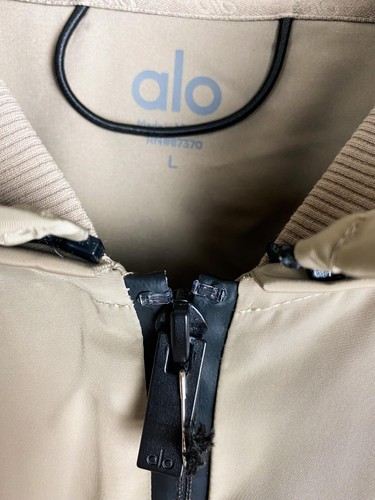 ALO YOGA Fleet Jacket Bomber Large $398 GRAVEL Brown Zip Hoodie Insulated L - Picture 5 of 13