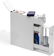 Slim White Wooden Free Standing Portable Bathroom Cabinet Organiser  Storage
