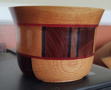 RARE Ernie Memmo Woodturning Artist Turned Wood Bowl Oak ,Blood wood , Cherry