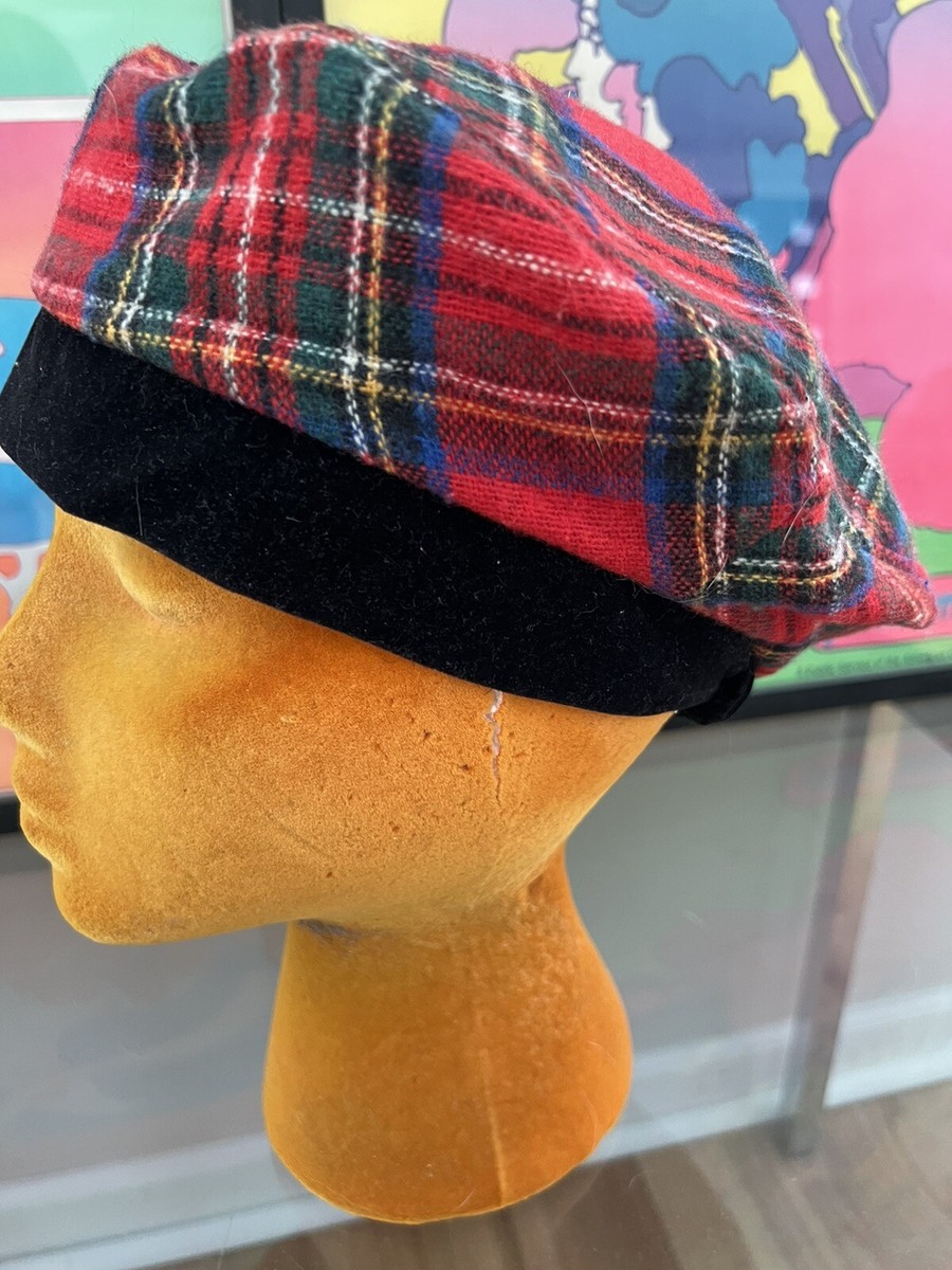Red and Black Plaid Wool Beret Forties Royal Stewart Tartan Beret 100% Wool 40 main image 2