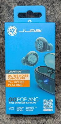 JLab Go Pop ANC True Wireless Bluetooth Earbuds - Transparent/Clear Teal  New 