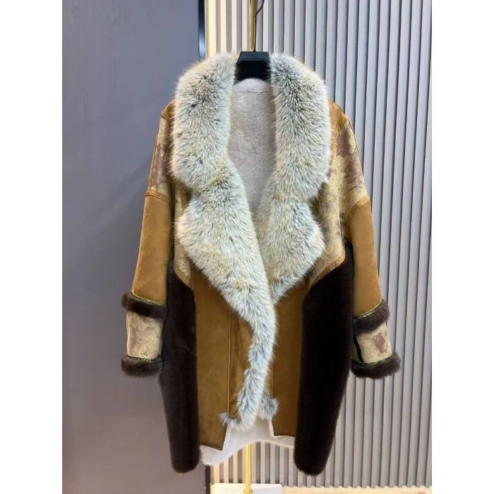 Vintage Suede & Faux Fur Coat in Mustard - Image 2 of 4
