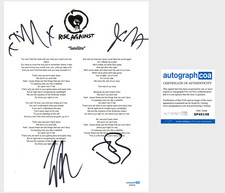 'Rise Against’ Band Signed Lyric Sheet 'Satellite' Tim Mcilrath +3 ACOA