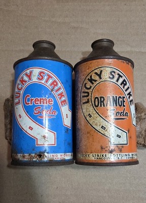 2 Different Lucky Strike Conetop Cans. Orange & Creme Soda. Top Opened Vancouver