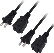 10 FT 2 Prong Extension Cord,Black Extension Cord 10 Ft Indoor or Outdoor, Male/