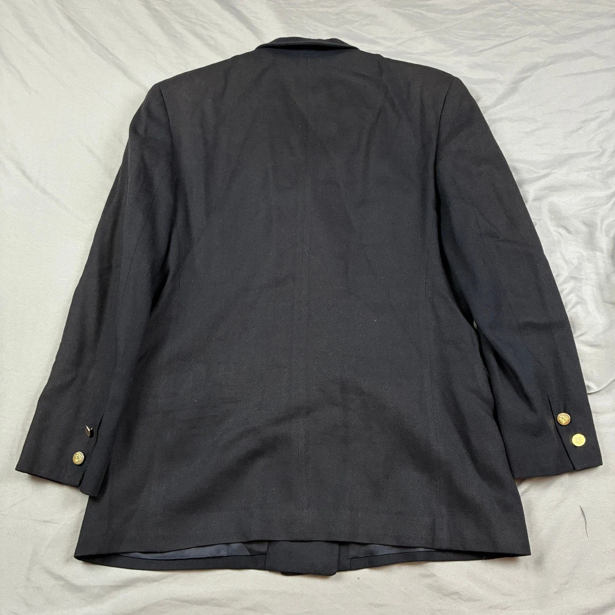 Blazer Burberry Mujer Azul Marino Doble Pecho Cresta Dorada Botón Lana Talla 10