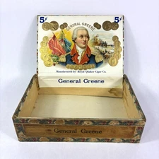 Rare Vintage 1900 General Nathanael Greene Wooden Cigar Box Revolutionary War