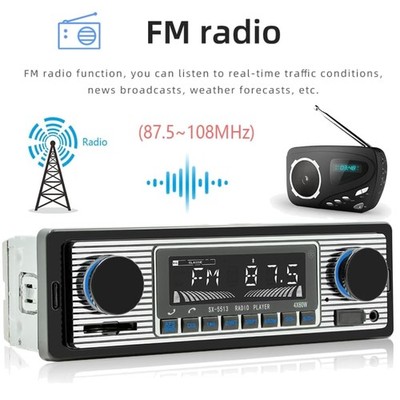 Vintage Classic Car Stereo, Bluetooth, FM Radio, Hands-Free`