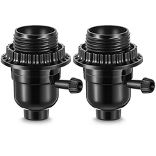 2 Pack UL Listed E26 Light Socket Lamp Replacement with ON Off black 