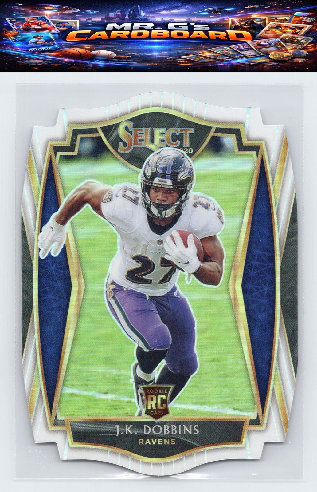 2020 Panini Select #152 J.K. Dobbins White Prizm Die Cut